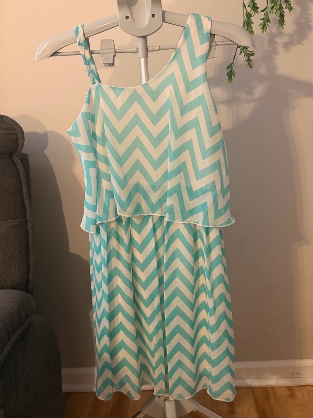 Disorderly Kids Girls Chevron Tiered Sundress in Aqua and White - Picture 2 of 12